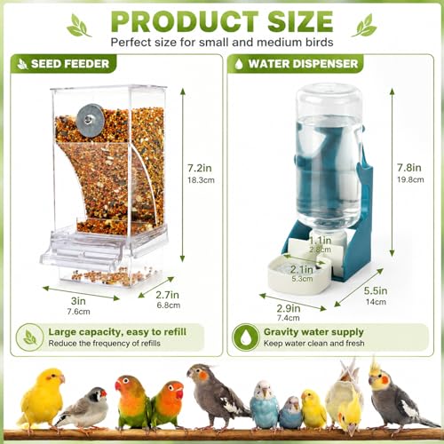 Rypet No Mess Bird Water Feeder Dispenser Set Automatic Bird Feeder Transparent Food Container Cage Acrylic Parrot Feeders Accessories for Small Birds Parrot Cockatoo Canary - Image 3