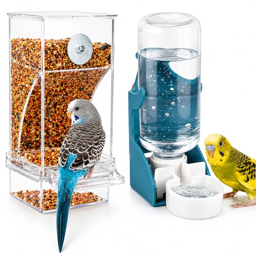 Rypet No Mess Bird Water Feeder Dispenser Set Automatic Bird Feeder Transparent Food Container Cage Acrylic Parrot Feeders Accessories for Small Birds Parrot Cockatoo Canary - Image 1