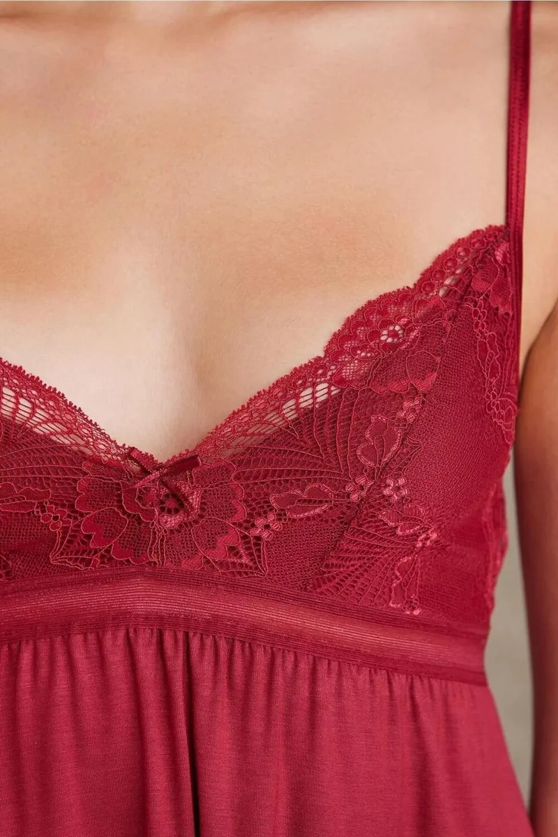 بيير كاردان 4010 Women's Lace Combed Cotton Nightgown Dressing Gown Set-Burgundy
