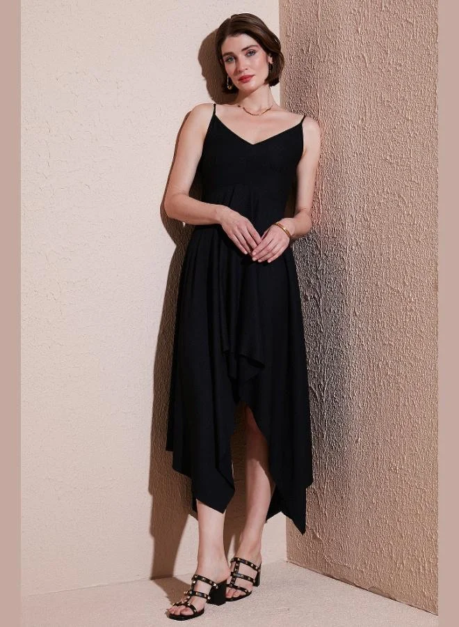 Lela Lela Asymmetrical Cut Regular Fit Midi Length Strappy V-Neck Dress Women's Dress 5866131