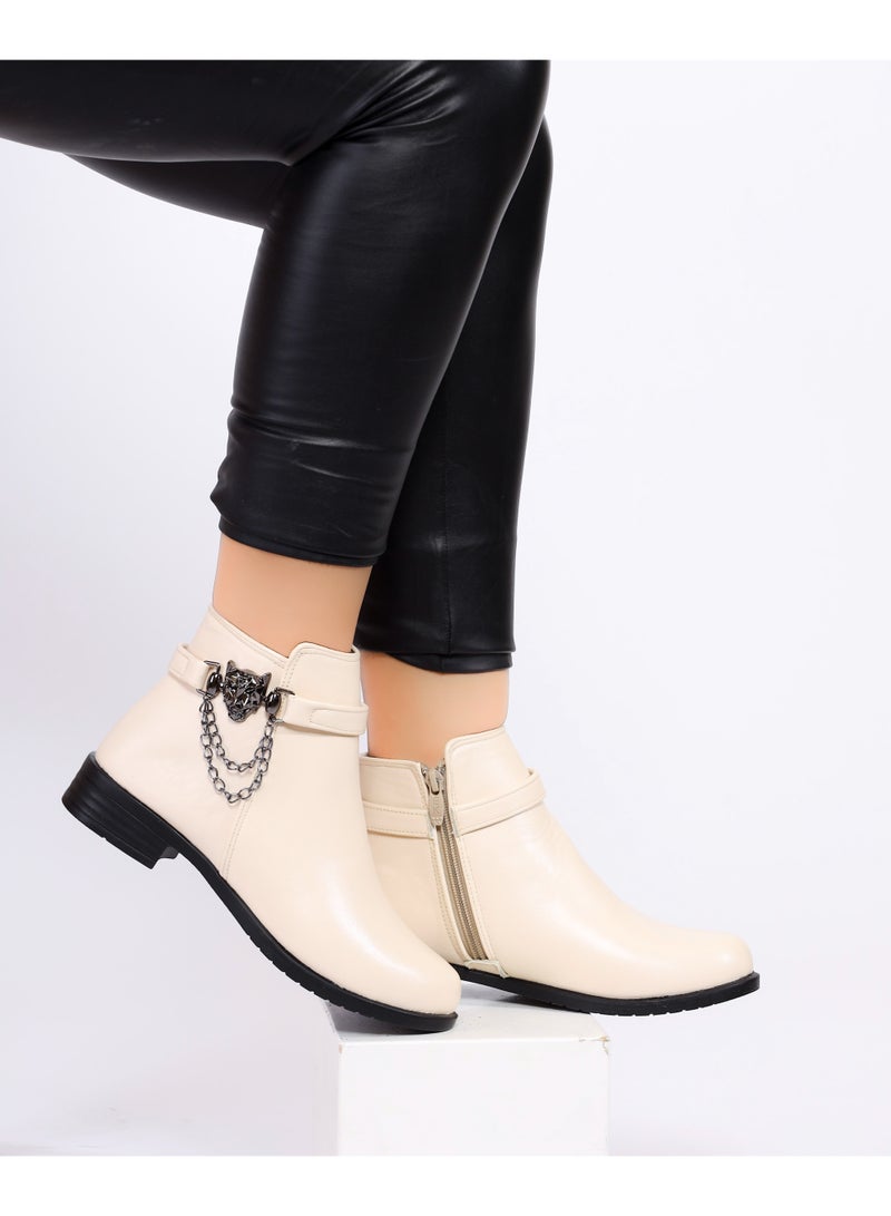 لايف ستيلاش  بوت فلات جلد G-22 - بيج - Image 4