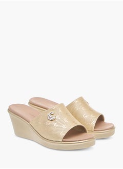 Le Confort Womens Monogram Embossed Sandals With Wedge Heels Ramadan Collection  - Image 2