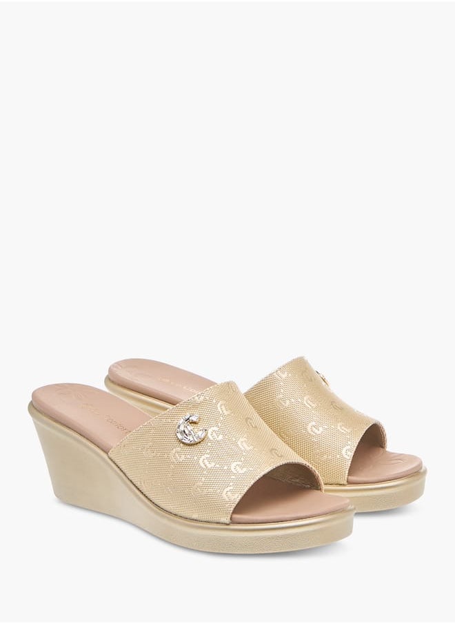 Le Confort Womens Monogram Embossed Sandals With Wedge Heels  - Image 2