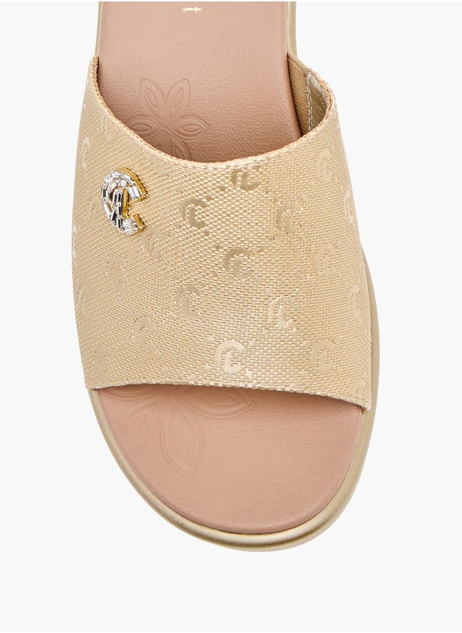 Le Confort Womens Monogram Embossed Sandals With Wedge Heels  - Image 4