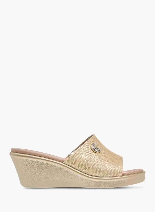 Le Confort Womens Monogram Embossed Sandals With Wedge Heels Ramadan Collection