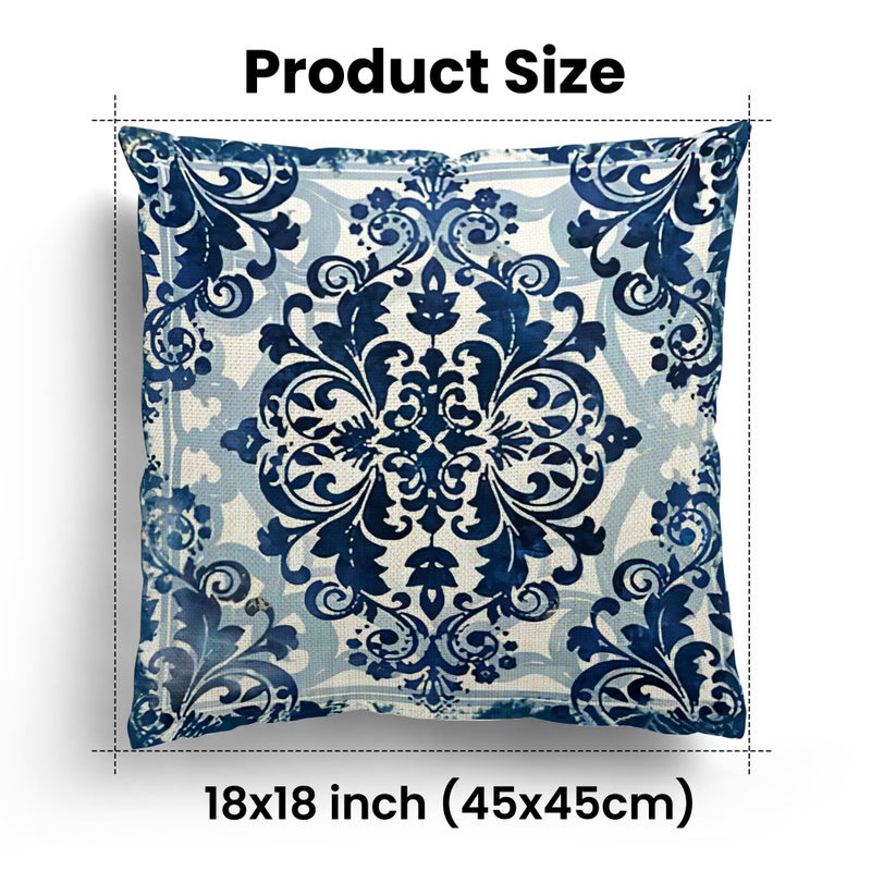 M-Qizi Vintage Blue and White Throw Pillow Covers 18x18 Set of 4, Retro Boho Ethnic Navy Blue Moroccan Tile Mediterranean Decorative Pillow Covers for Home Room, Chinoiserie Decor Pillowcases - Image 2