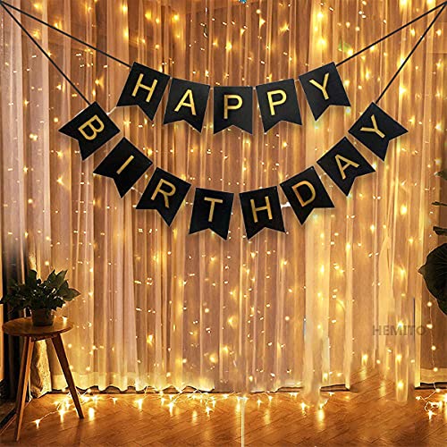 HEMITO 2 Pcs Combo Black Happy Birthday 1 Pcs,9 Meter Long Led Light 1 Pc Birthday Decorations Kit,9 Meters - Image 1