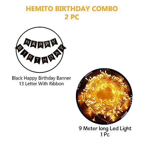 HEMITO 2 Pcs Combo Black Happy Birthday 1 Pcs,9 Meter Long Led Light 1 Pc Birthday Decorations Kit,9 Meters - Image 2