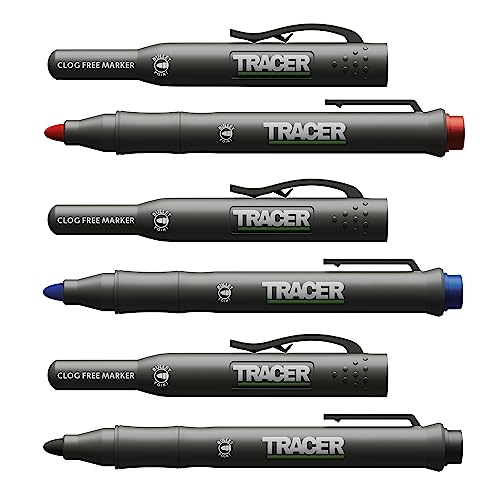 TRACER Clog-Free Construction Marker Kit with Holster for Concrete Marking and Construction applications - perfect for shiny and dusty surfaces - Black, Blue, and Red Construction Pens - Image 1