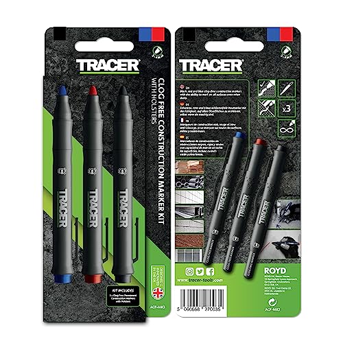 TRACER Clog-Free Construction Marker Kit with Holster for Concrete Marking and Construction applications - perfect for shiny and dusty surfaces - Black, Blue, and Red Construction Pens - Image 3