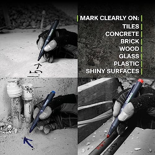 TRACER Clog-Free Construction Marker Kit with Holster for Concrete Marking and Construction applications - perfect for shiny and dusty surfaces - Black, Blue, and Red Construction Pens - Image 5