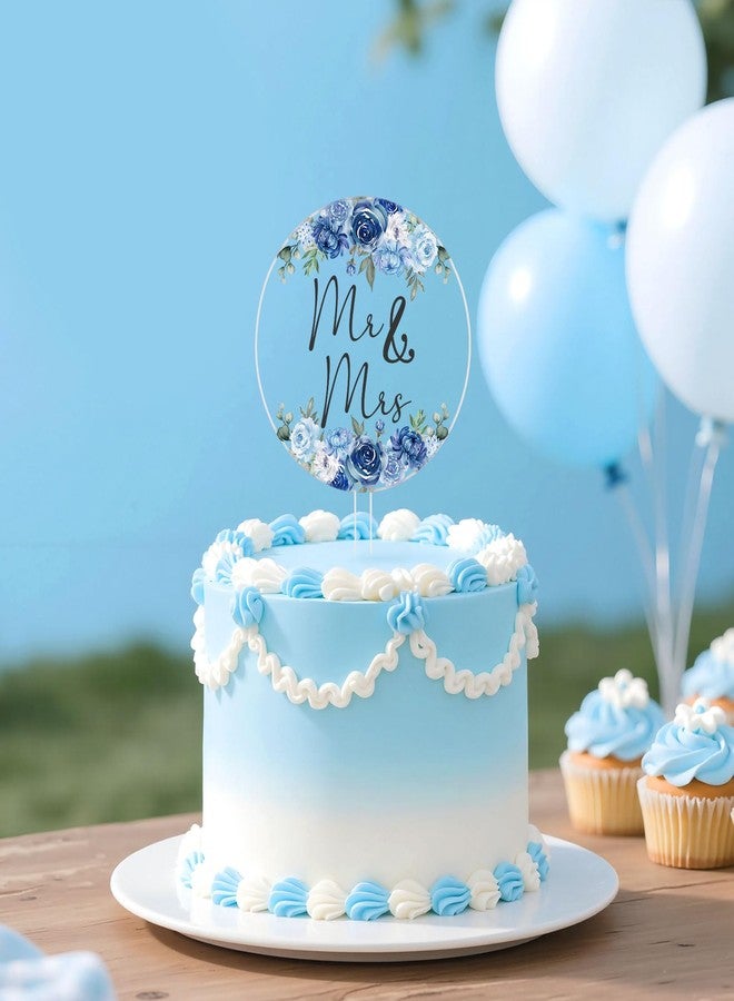 CORNER LACE Dusty Blue Floral Mr & Mrs Wedding Acrylic Cake Topper - Round Floral Cake Decoration for Bride and Groom, Flower Wedding, Bridal Shower, Engagement, Anniversary, Bachelorette Party Supply - Image 3