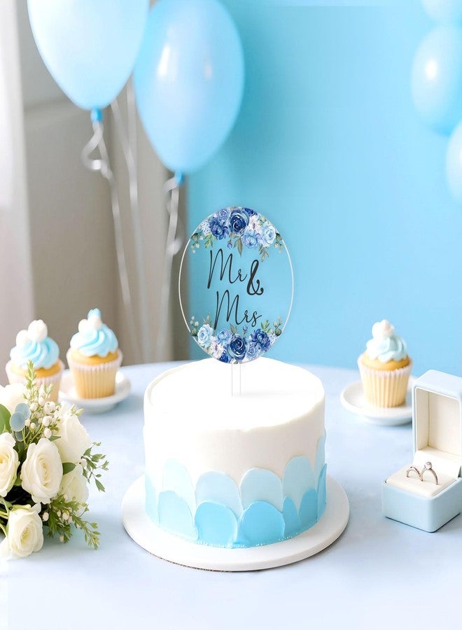 CORNER LACE Dusty Blue Floral Mr & Mrs Wedding Acrylic Cake Topper - Round Floral Cake Decoration for Bride and Groom, Flower Wedding, Bridal Shower, Engagement, Anniversary, Bachelorette Party Supply - Image 2