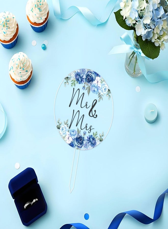 CORNER LACE Dusty Blue Floral Mr & Mrs Wedding Acrylic Cake Topper - Round Floral Cake Decoration for Bride and Groom, Flower Wedding, Bridal Shower, Engagement, Anniversary, Bachelorette Party Supply - Image 4