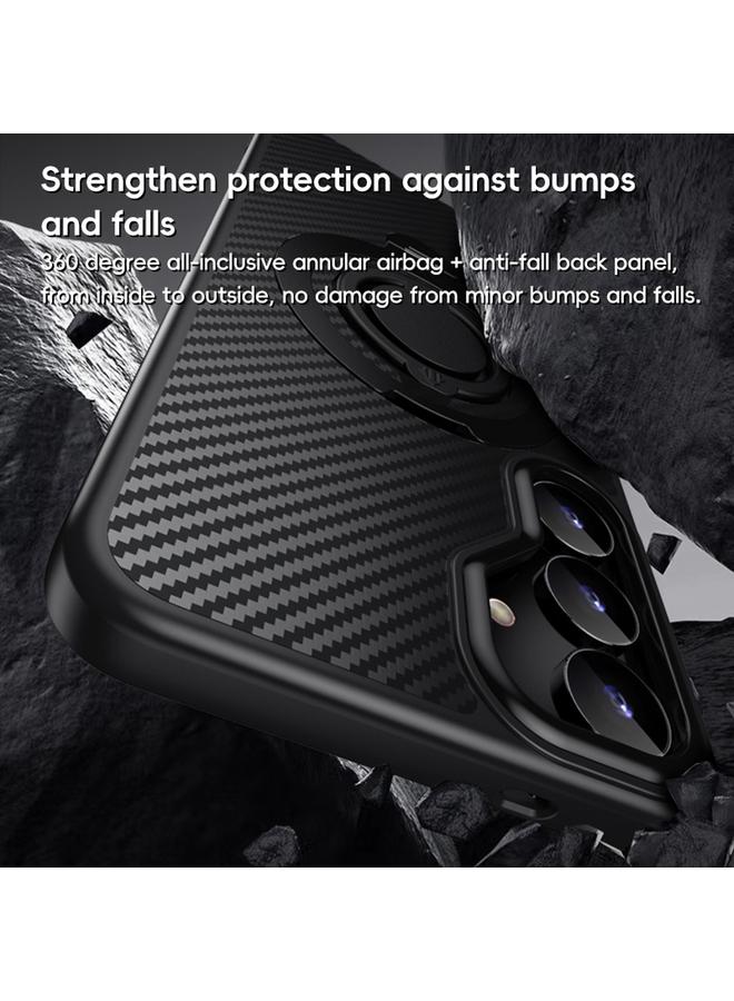 erorex Case For Samsung Galaxy S25+ 5G Carbon Fiber MagSafe Phone Case with 360 Degree Rotating Holder - Image 5