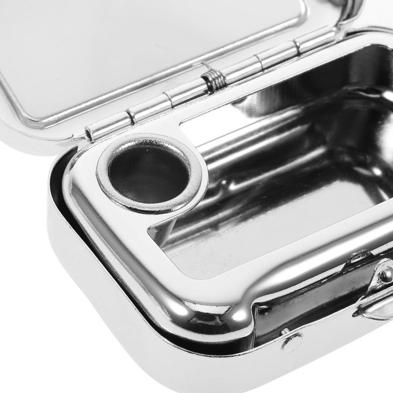 Mini Stainless Steel Pocket Ashtray With Windproof Lid Outdoor Home - Image 4