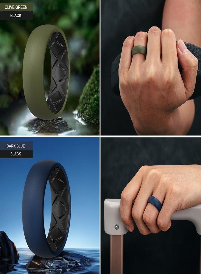 Egnaro Silicone Ring Men 1/4/5/6/7 Multipack of Breathable Mens Silicone Rubber Wedding Rings Bands with Air Flow Grooves - Image 3