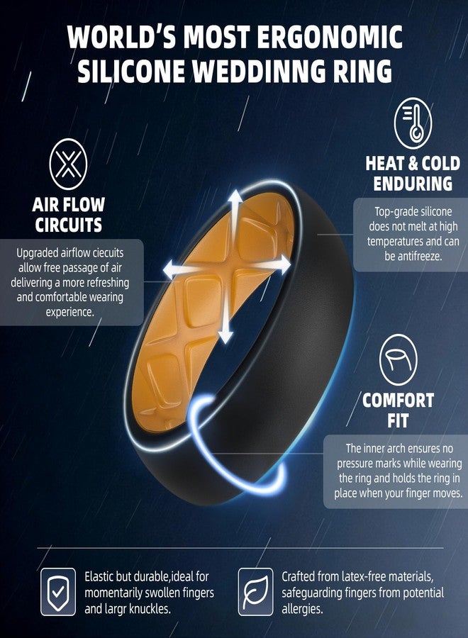 Egnaro Silicone Ring Men 1/4/5/6/7 Multipack of Breathable Mens Silicone Rubber Wedding Rings Bands with Air Flow Grooves - Image 2