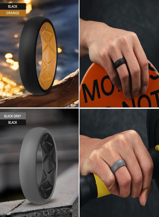 Egnaro Silicone Ring Men 1/4/5/6/7 Multipack of Breathable Mens Silicone Rubber Wedding Rings Bands with Air Flow Grooves - Image 4