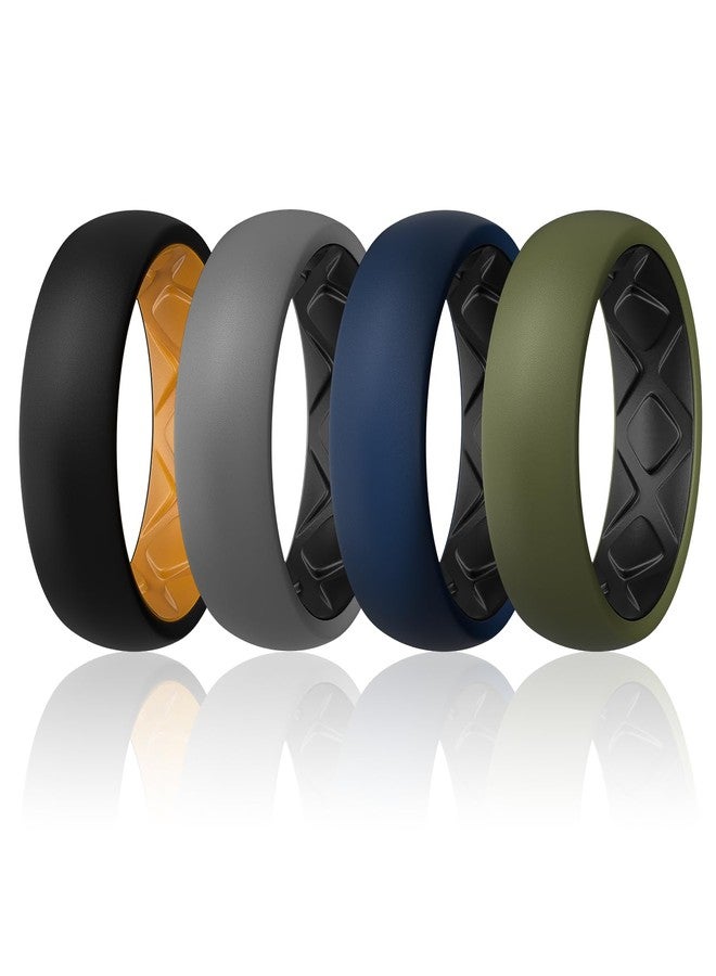 Egnaro Silicone Ring Men 1/4/5/6/7 Multipack of Breathable Mens Silicone Rubber Wedding Rings Bands with Air Flow Grooves - Image 1