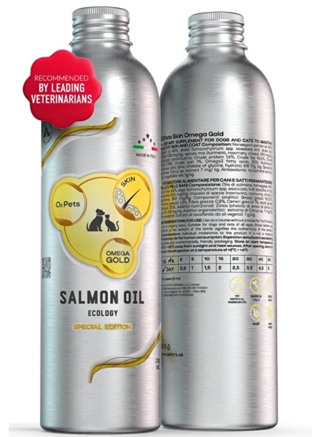 O2pets O2 PETS Omega Gold Skin — Wild Caught Norwegian Salmon Oil for Dogs & Cats, Liquid Omega 3 Food Topper, Skin & Coat Support - Image 1