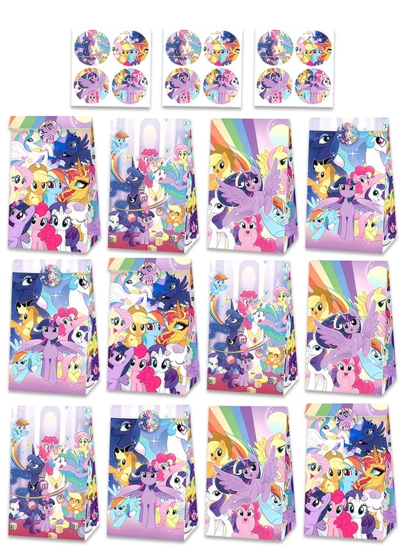 ILovhaprty My Little Pony Party Favor Bags with Stickers – 12 My Little Pony Candy Bags + 12 Round Stickers, 21×12cm Loot Bags for Unicorn Pony Themed Birthday Party Supplies, Goodie Bags, My Little Pony Gift Bags - Image 1