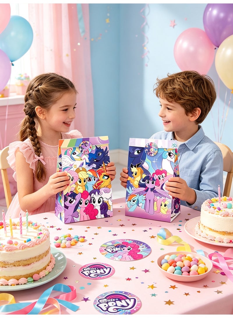 ILovhaprty My Little Pony Party Favor Bags with Stickers – 12 My Little Pony Candy Bags + 12 Round Stickers, 21×12cm Loot Bags for Unicorn Pony Themed Birthday Party Supplies, Goodie Bags, My Little Pony Gift Bags - Image 4