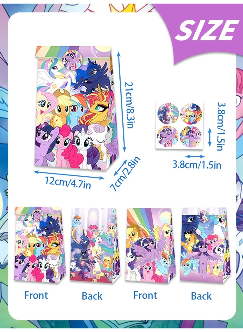 ILovhaprty My Little Pony Party Favor Bags with Stickers – 12 My Little Pony Candy Bags + 12 Round Stickers, 21×12cm Loot Bags for Unicorn Pony Themed Birthday Party Supplies, Goodie Bags, My Little Pony Gift Bags - Image 3