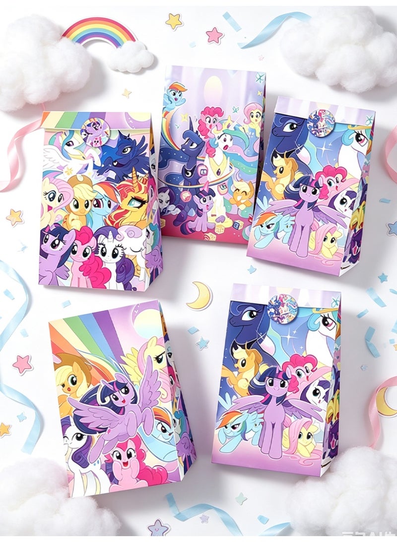 ILovhaprty My Little Pony Party Favor Bags with Stickers – 12 My Little Pony Candy Bags + 12 Round Stickers, 21×12cm Loot Bags for Unicorn Pony Themed Birthday Party Supplies, Goodie Bags, My Little Pony Gift Bags - Image 5