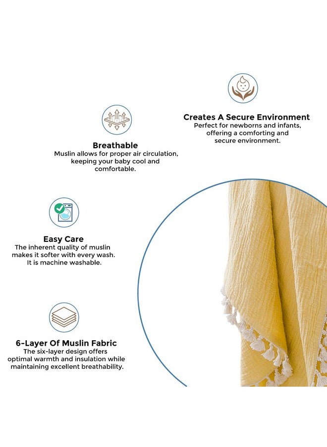 Crane BABY Crane Baby Muslin Swaddle Blanket, Soft Cotton Lightweight Nursery and Stroller Blanket for Baby Boys & Girls, Ochre Yellow, 30" x 40"  - Image 3