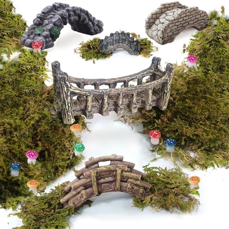 OrgMemory Miniature Bridge, Miniature Garden Accessories Set, DIY Landscape Bridge, Outdoor Fairy Garden Miniatures, Terrariums, Model Train Scenes - Image 1