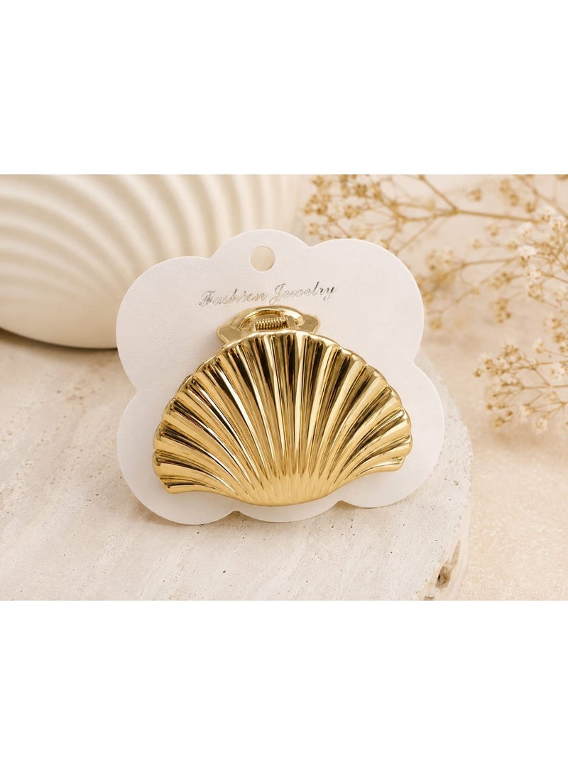مشبك توكة شعر معدني بتصميم صدفة للنساء - ذهبي - Image 1