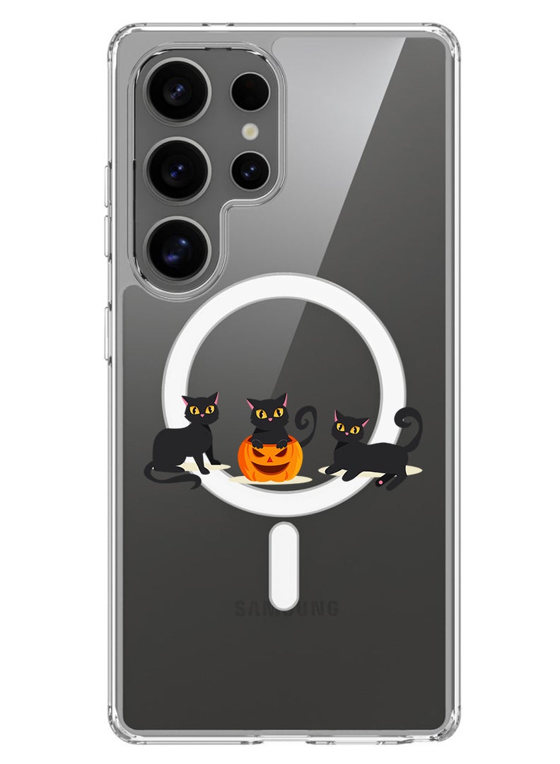 Theodor Magnetic Case for Samsung Galaxy S25 Ultra 6.9-inch Compatible with MagSafe Wireless Charging, Shockproof Phone Bumper Cover Cats Pumpkin Halloween2-01 - Image 1
