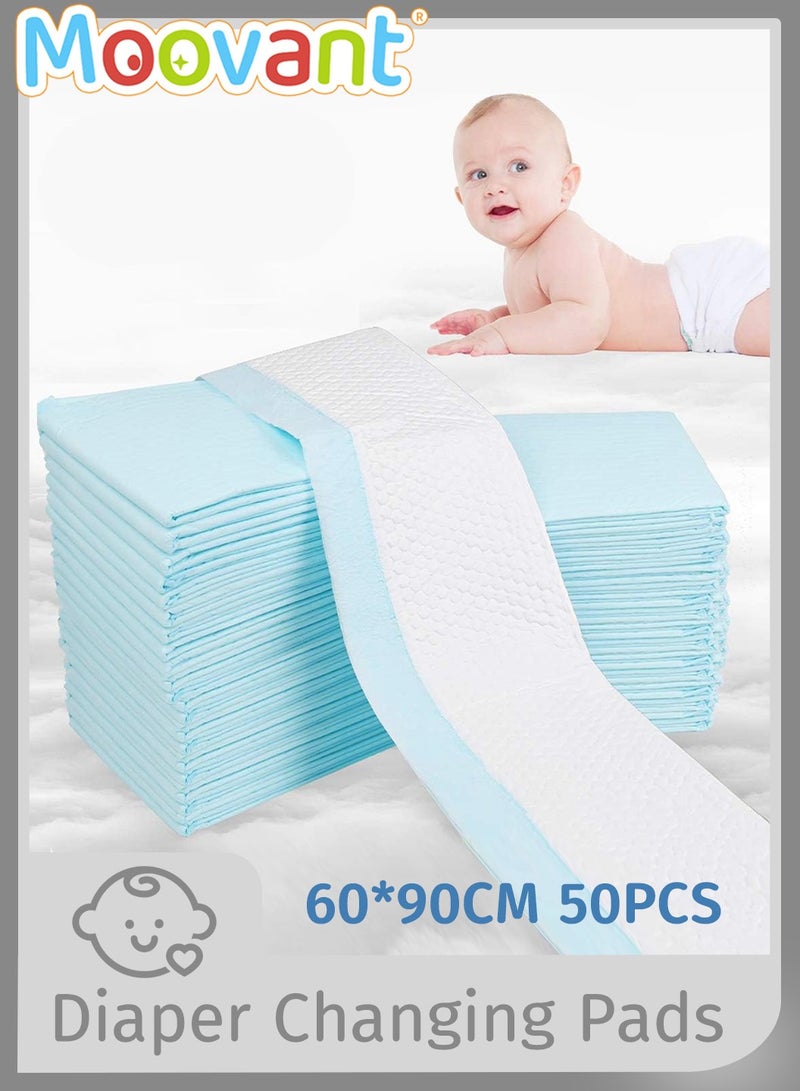Moovant 50 PCS Disposable Changing Diaper Pad Large Leak-Proof Changing Table Pads Bed Protector Mat Breathable Chucks Pads Momy Birthing Mattress for Baby Adult Pets 60*90cm - Image 1