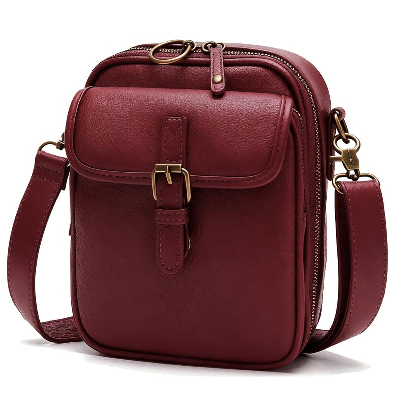 Pelimoo Small Crossbody Bags for Women Vegan Leather Messenger Purses, Vintage Wallet Anti Theft Shoulder Handbags with Card Slots (Red) - Image 1
