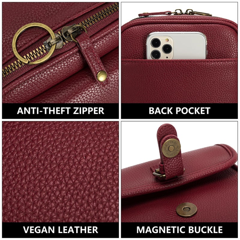 Pelimoo Small Crossbody Bags for Women Vegan Leather Messenger Purses, Vintage Wallet Anti Theft Shoulder Handbags with Card Slots (Red) - Image 4