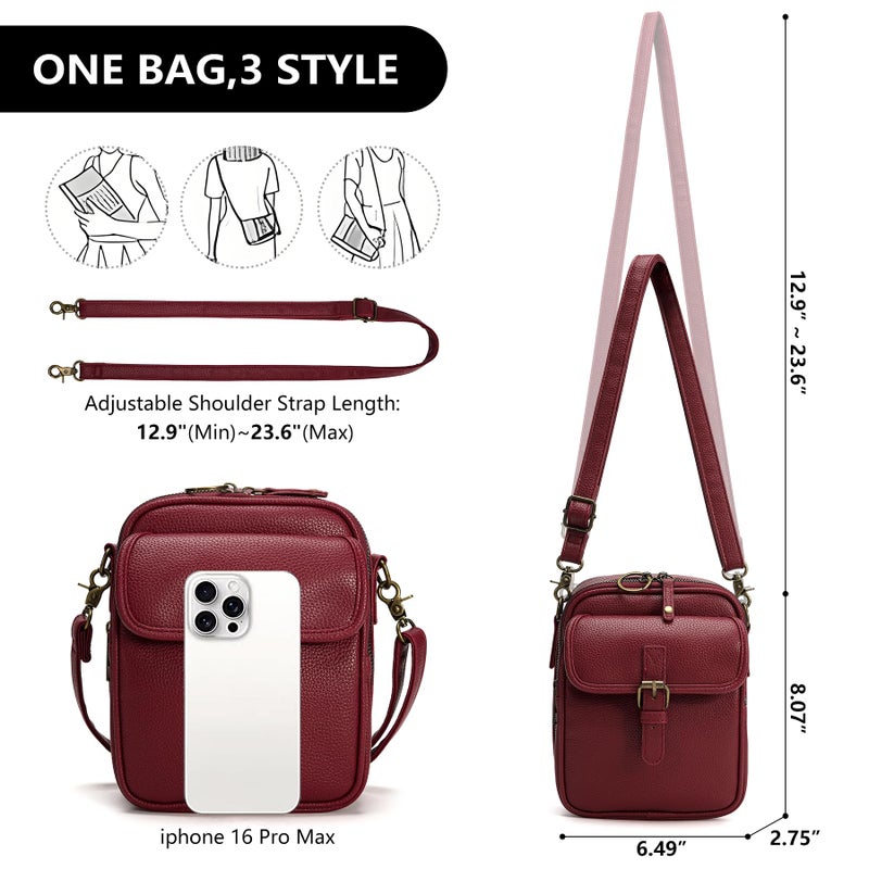 Pelimoo Small Crossbody Bags for Women Vegan Leather Messenger Purses, Vintage Wallet Anti Theft Shoulder Handbags with Card Slots (Red) - Image 3