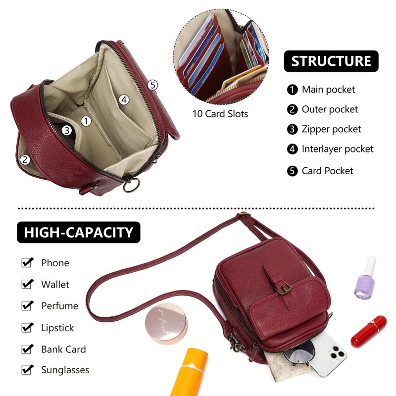 Pelimoo Small Crossbody Bags for Women Vegan Leather Messenger Purses, Vintage Wallet Anti Theft Shoulder Handbags with Card Slots (Red) - Image 5