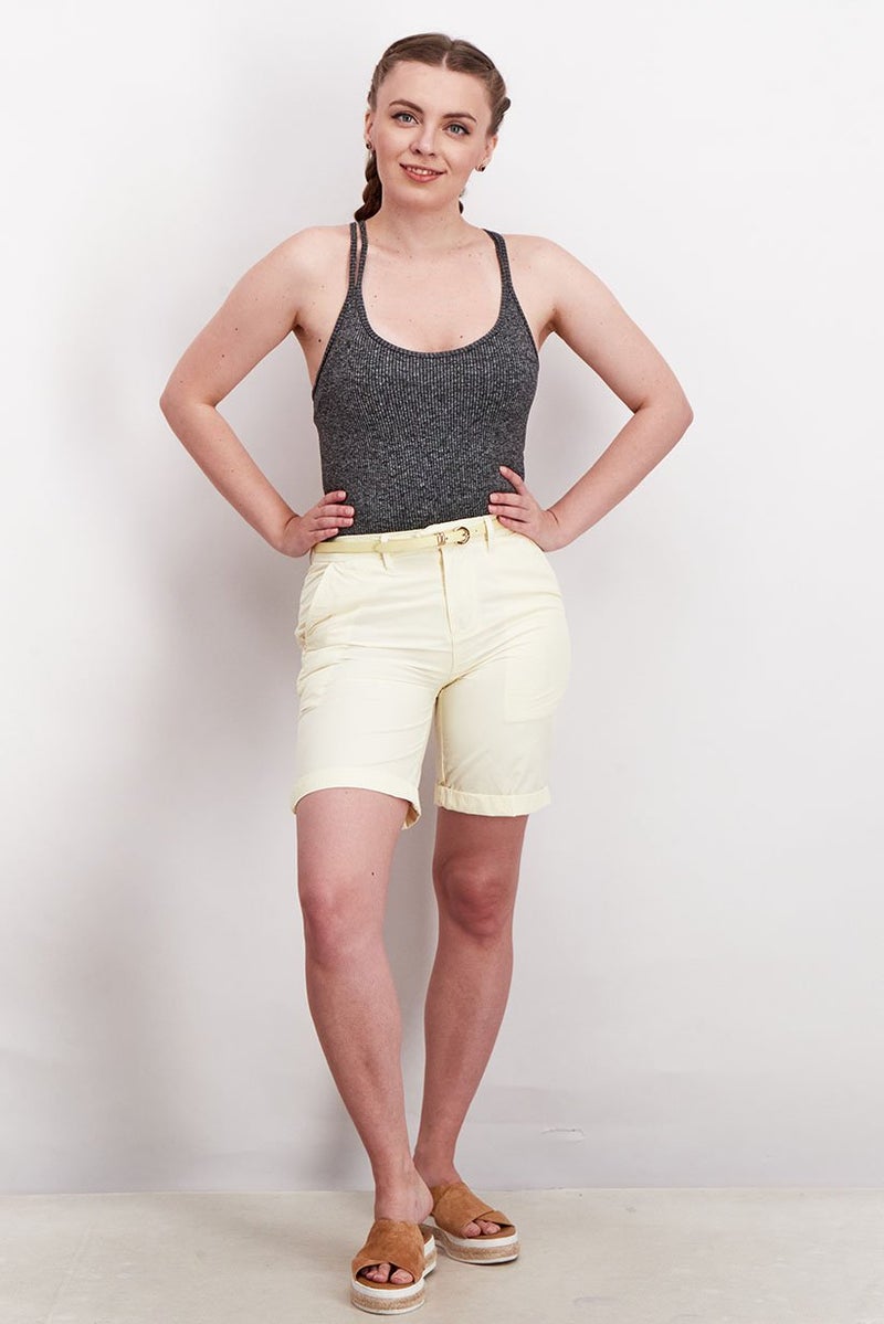 GUESS Women Belted Solid Casual Shorts, Yellow - Image 4