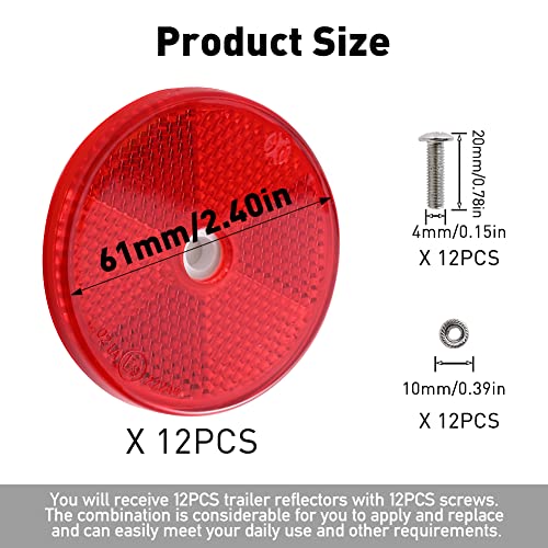 Abnaok 12 Pack Front Reflector Round Reflector for Driveway Fence Gate Posts Trailers Safety Reflectors Automobiles Boats Mailboxes Reflector with Center Mounting Hole - Image 2