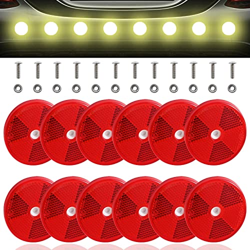 Abnaok 12 Pack Front Reflector Round Reflector for Driveway Fence Gate Posts Trailers Safety Reflectors Automobiles Boats Mailboxes Reflector with Center Mounting Hole - Image 1