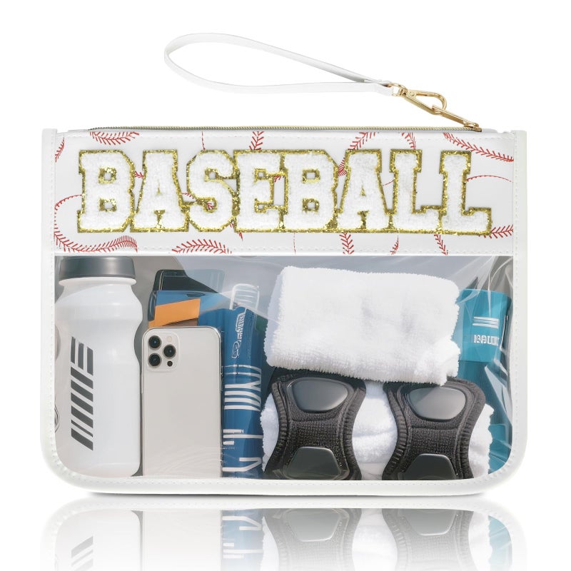 PPeen Baseball Snack Bags Team Gifts Makeup Cosmetic Bag Clear Chenille Letter Zipper Pouch Baseball Accessories Stuff Sport Portable Travel Case - Image 1