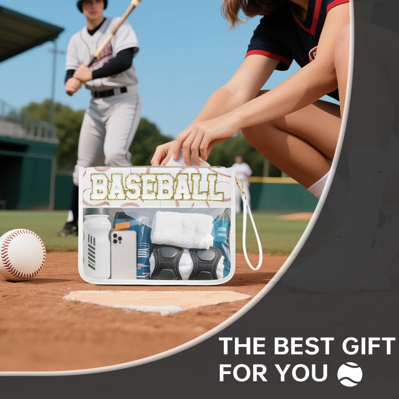 PPeen Baseball Snack Bags Team Gifts Makeup Cosmetic Bag Clear Chenille Letter Zipper Pouch Baseball Accessories Stuff Sport Portable Travel Case - Image 2