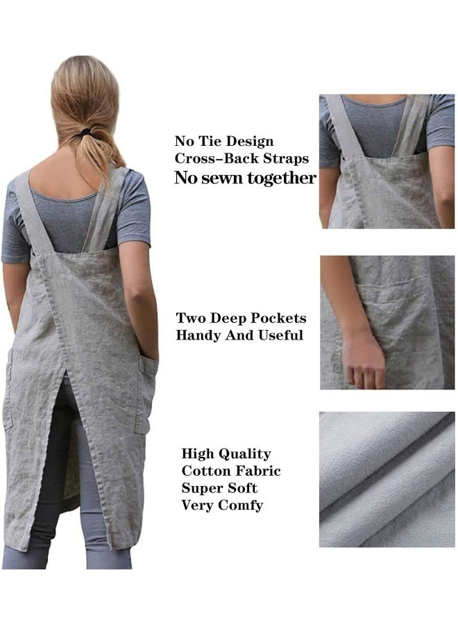 VLZUFE Cotton Linen Apron for women Cross Back Apron Pinafore Dress for Baking Cooking Gardening Work - Image 4