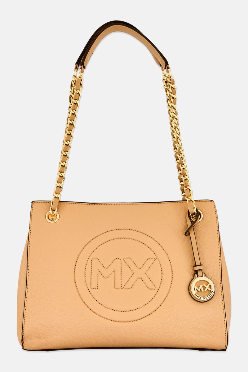 Max Studio Women Signature Emblem Pebble Grain Tote Bag, Tan - Image 1