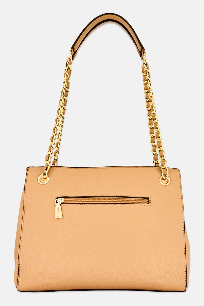 Max Studio Women Signature Emblem Pebble Grain Tote Bag, Tan - Image 3