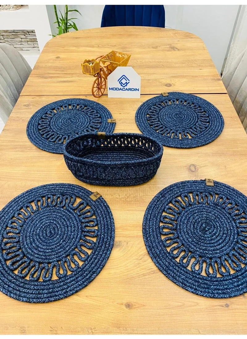 BDZ Deri BDZ Leather Jute Wicker American Service Plate and Basket 5 Pieces