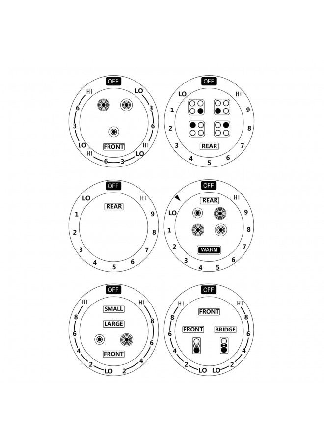 MANWU MANWU 6 Stove dials Sticker for Burner cooktop hob Cooker top Oven Replacement Adhesive knob Symbols (Black Print ON Clear for Silver, White or Light Coloured Cooker Tops) - Image 1