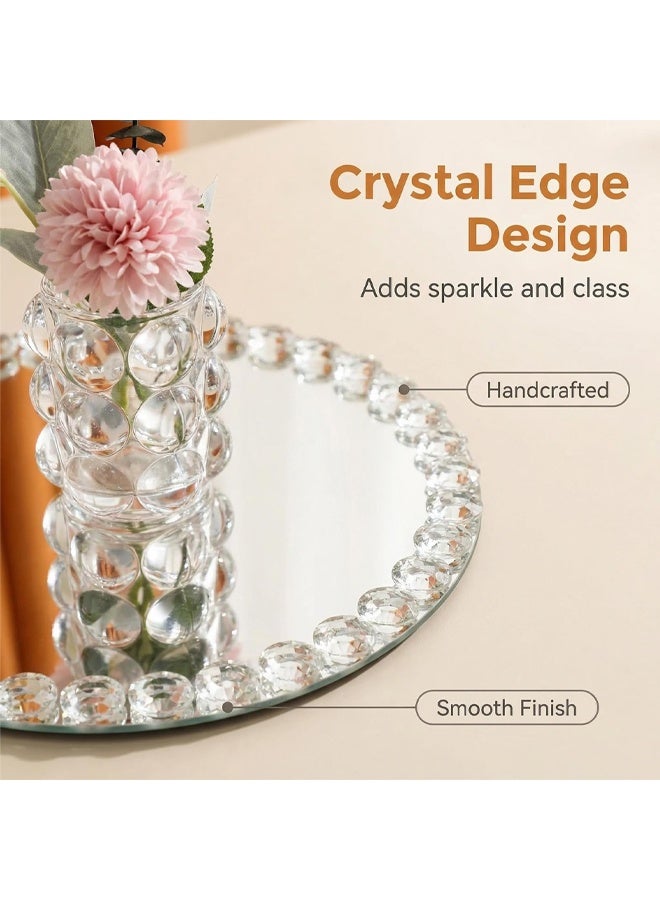 Crystal Bead Mirror Tray, Jewelry Perfume Organizer, Decorative Silver Tray for Home Office - Image 5