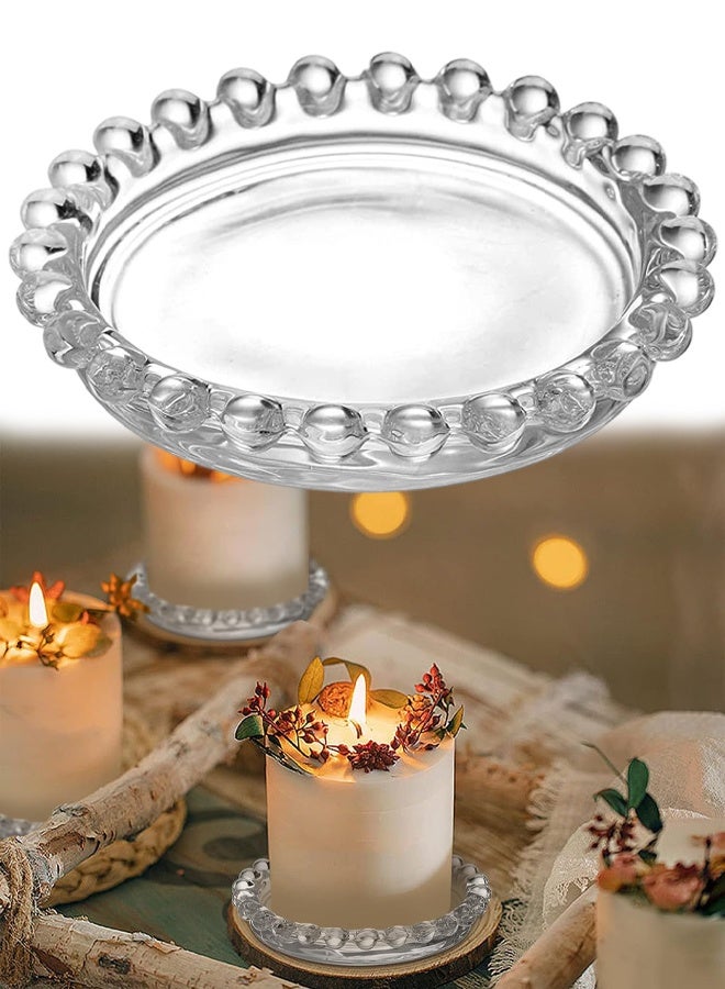 Crystal Bead Mirror Tray, Jewelry Perfume Organizer, Decorative Silver Tray for Home Office - Image 1